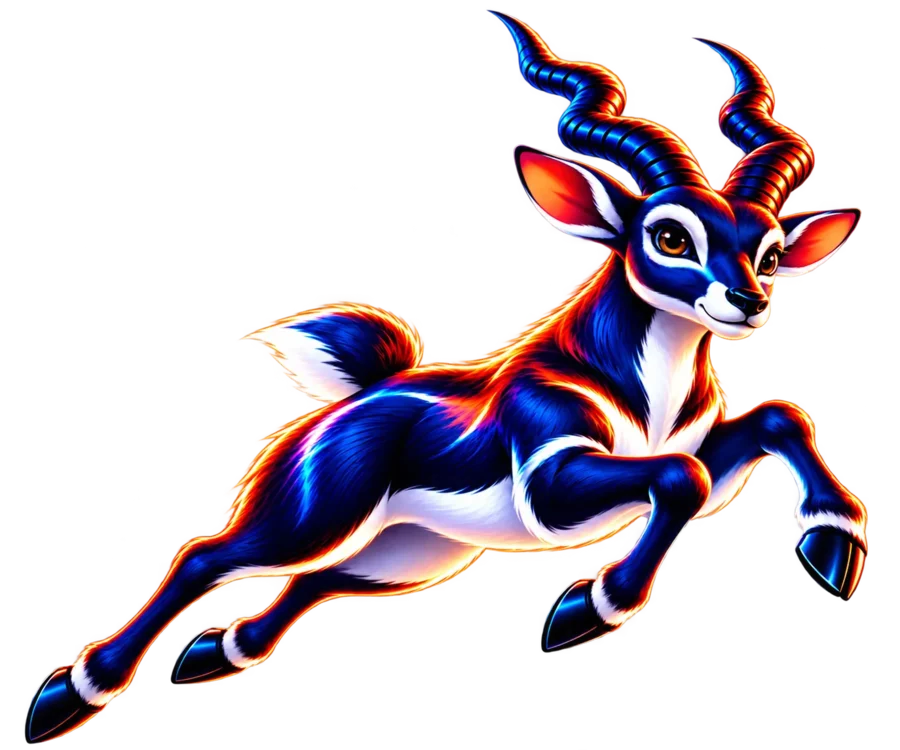 Leaping neon blackbuck, the Web Design Hubli character, moving forward