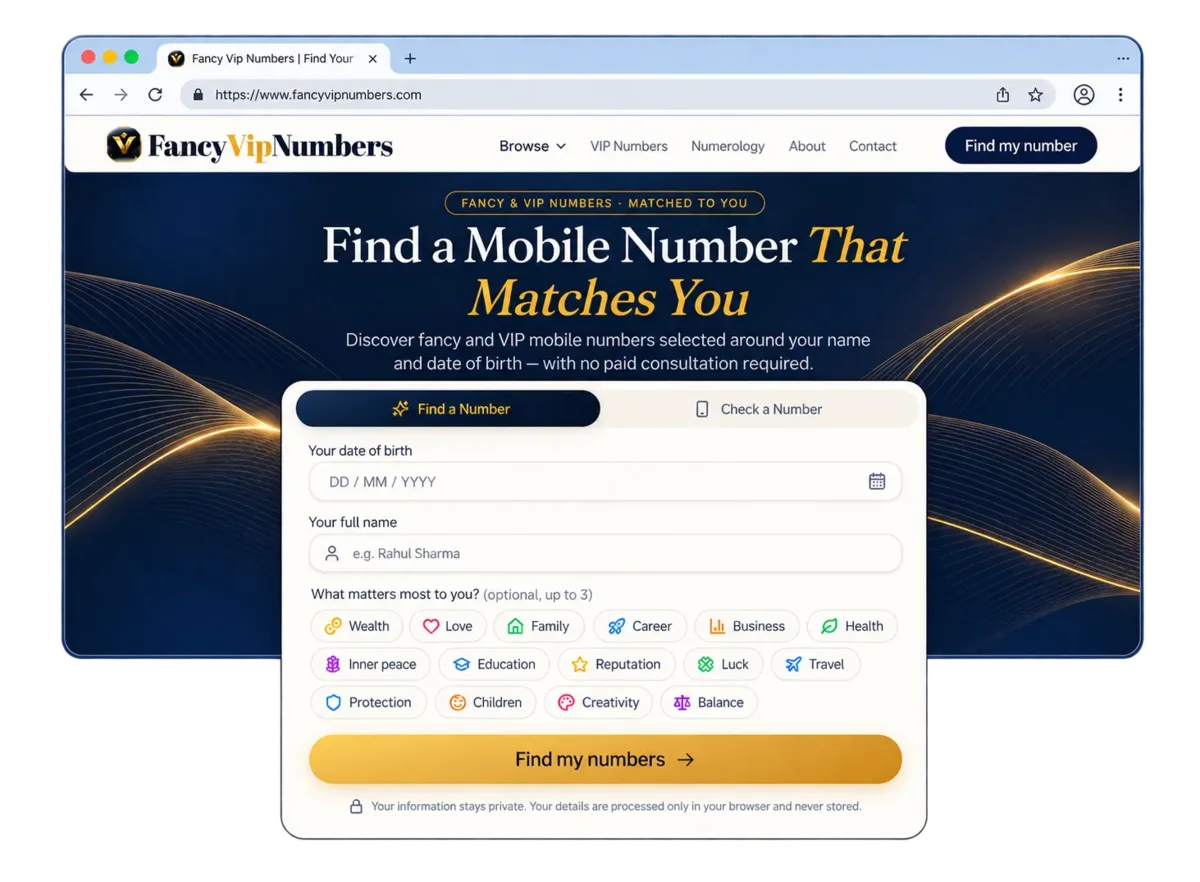 Fancy VIP Numbers homepage with the personalised number finder form